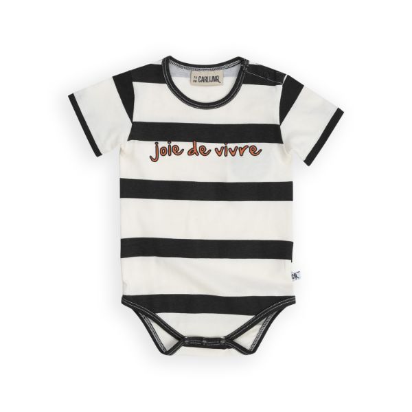 The organic cotton baby body from CarlijnQ, is comfortable and soft for everyday wear. The breathable and stylish organic cotton baby body is in black and white color with a joie de vivre print. Milimilu offers stylish and sustainable fashion for babies from organic cotton in Hong Kong and Singapore.