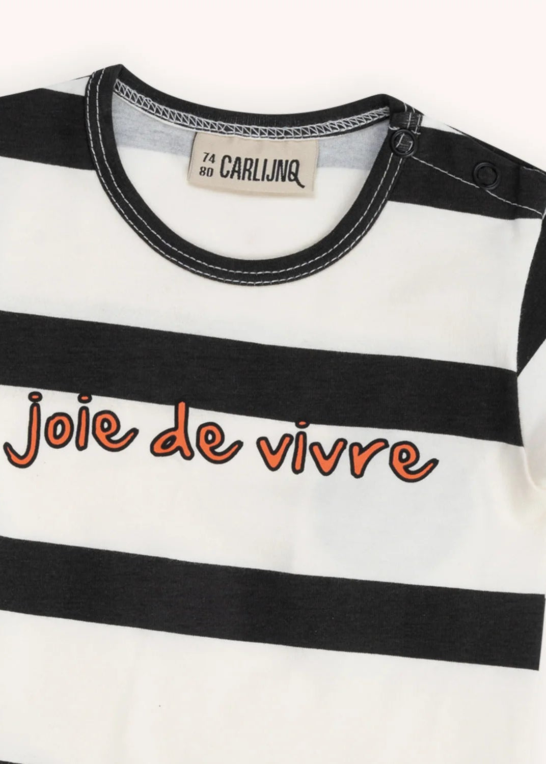 Organic cotton baby body with black & white stripes and print. Milimilu Lifestyle offers sustainable fashion for babies from organic cotton and best baby gifts.