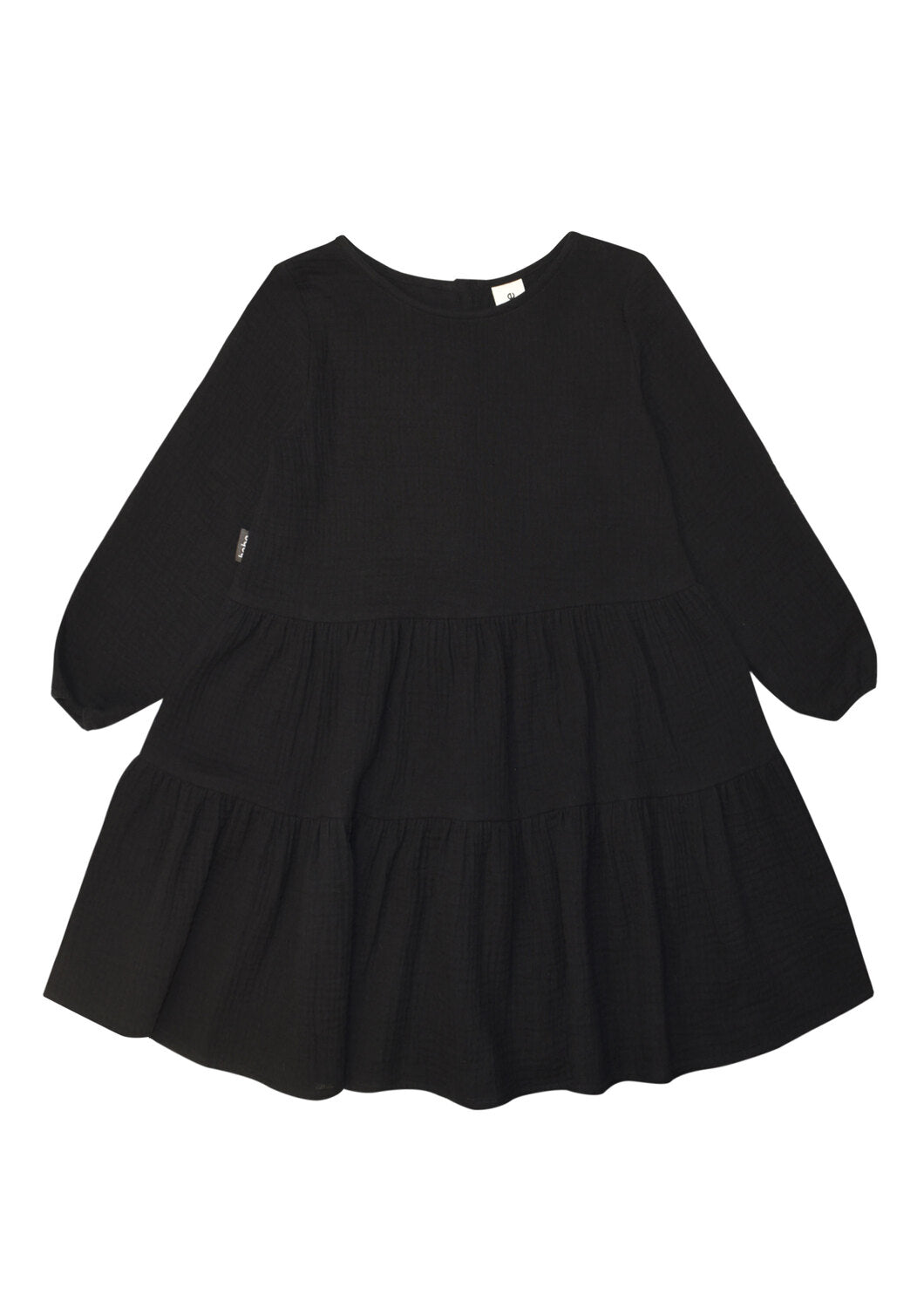 The organic muslin girls long sleeve dress in black color is breathable, comfortable, and easy to wear. Stylish black dress for parties and events with volume and buttons on back.  Milimilu offers kids' clothing, girls' dresses, and girls' fashion online in Hong Kong and Singapore—the best present for girls.