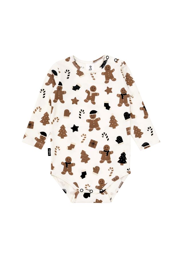 The baby's Christmas body will make you feel festive, breathable and comfortable to wear every day. Made with extra soft and light organic cotton with a very fun Gingerbread man print on it by Hebe. The whole family matching is available to make your time together even more special and fun, with baby and Mommy and baby and Daddy matching available.