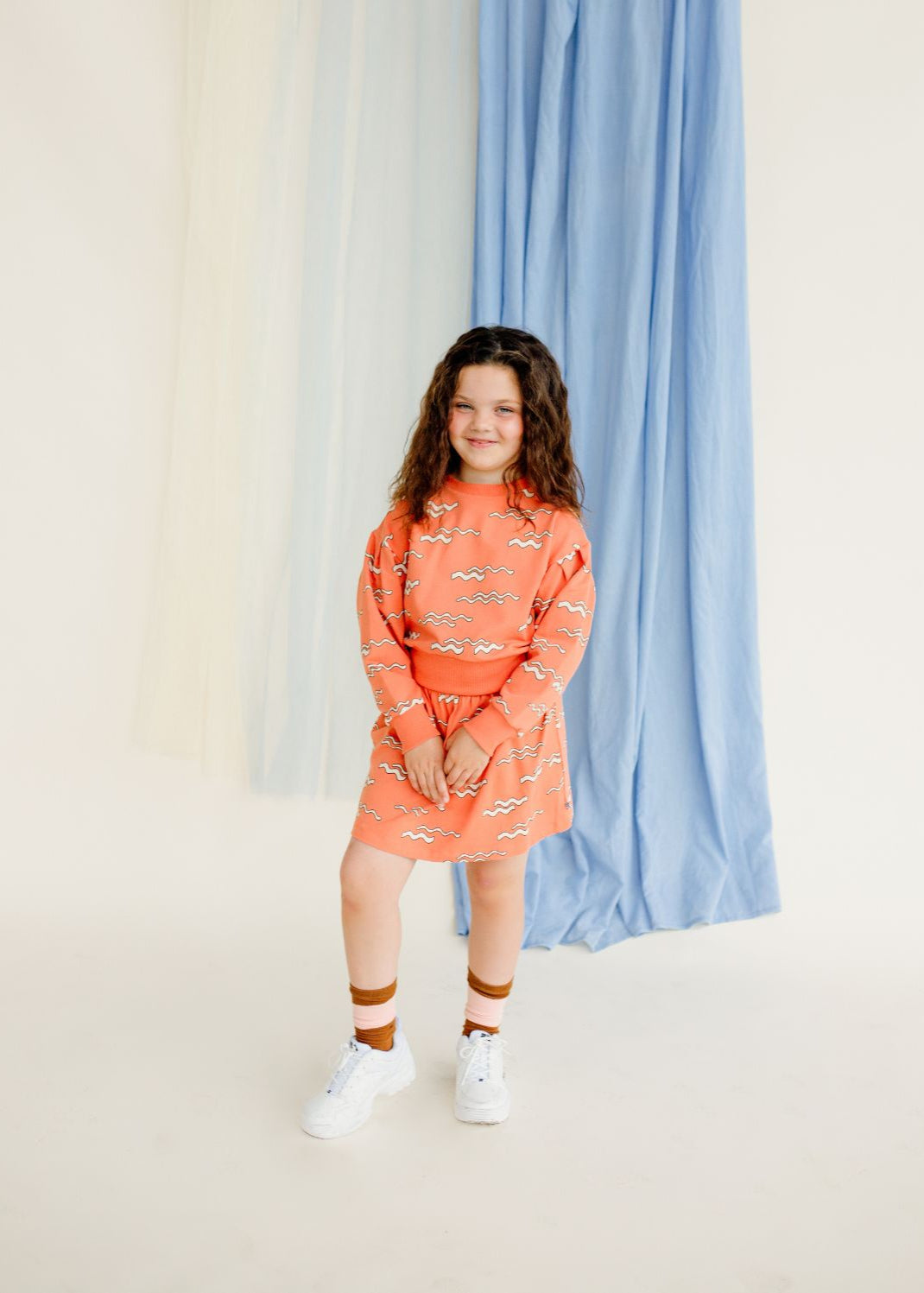 Wave organic cotton girls jumper styled outfit, CarlijnQ sustainable kids fashion online.
