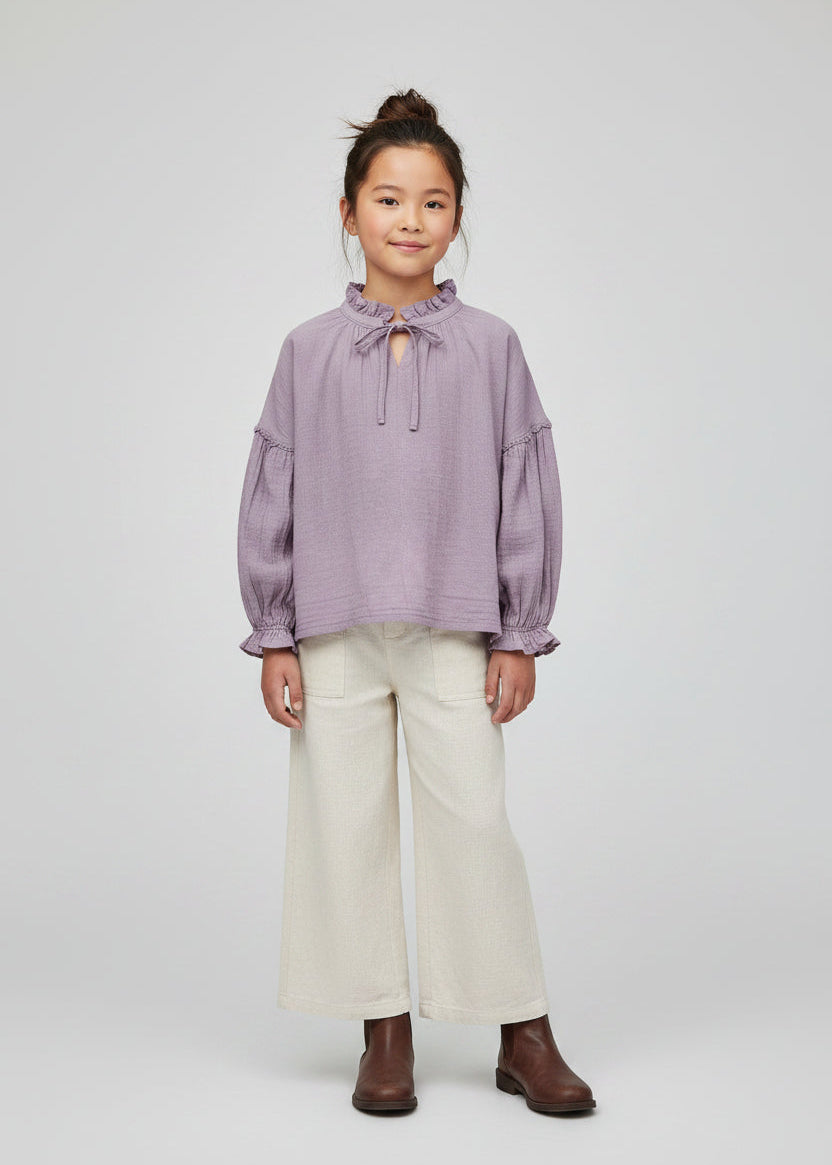 The New Society Olivia girls blouse lilac - organic cotton chiffon tie-dye top purple