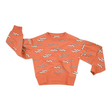 Wave organic cotton girls jumper by CarlijnQ, flat lay showing wave print and puff sleeves.