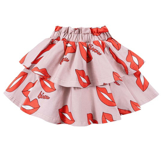 Unique shape and pink colorful print make organic girl skirt a perfect statement piece in the wardrobe of every girl. Shop sustainable kids clothing online.