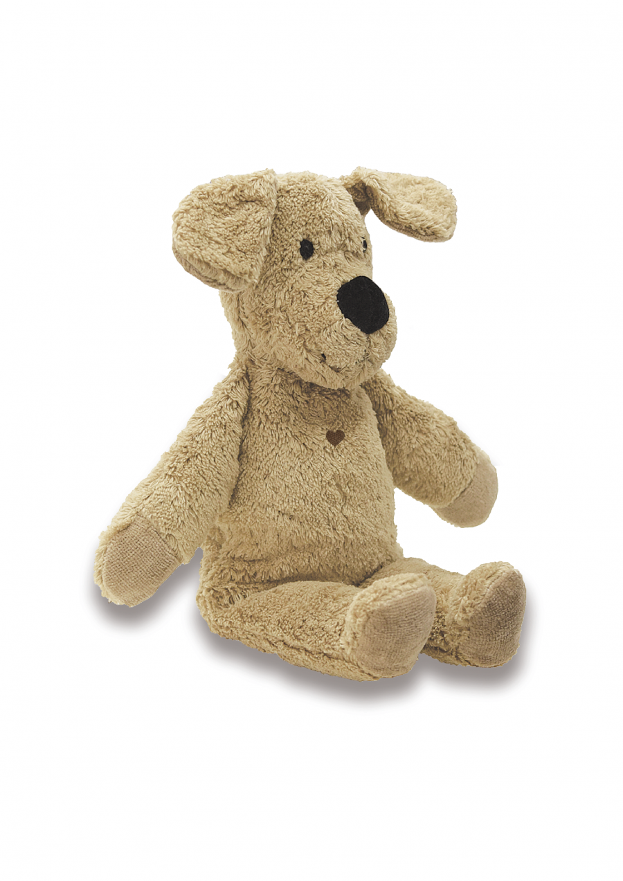 Organic cotton toy Dog is handmade without any harmful chemicals and filled with corn fiber and fruit seeds. The best sustainable baby toys and gifts online.