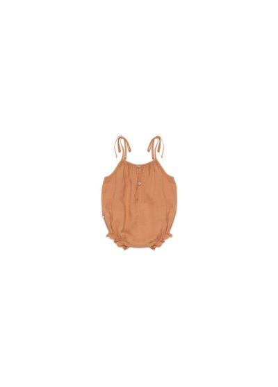 Light peach organic cotton baby girl summer romper is the most adorable outfit. The organic cotton baby romper is breathable, made with extra soft cotton. 