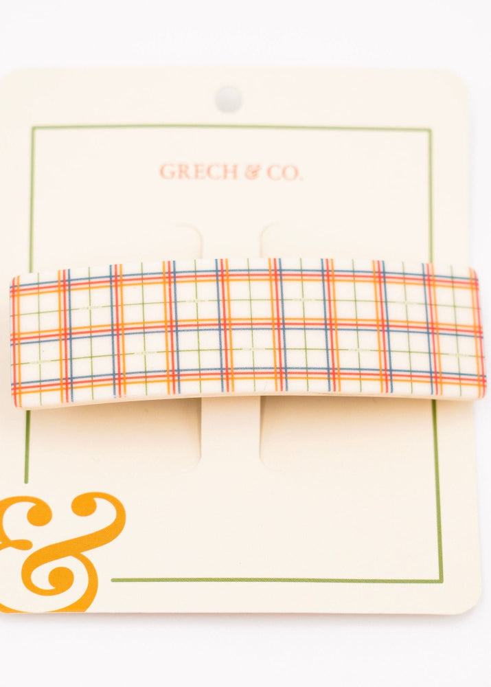 The best grip hair clips in plaid patten by Grech&Co. Shop sustainable hair accesories collection and best gifts for girls and Christmas presents.