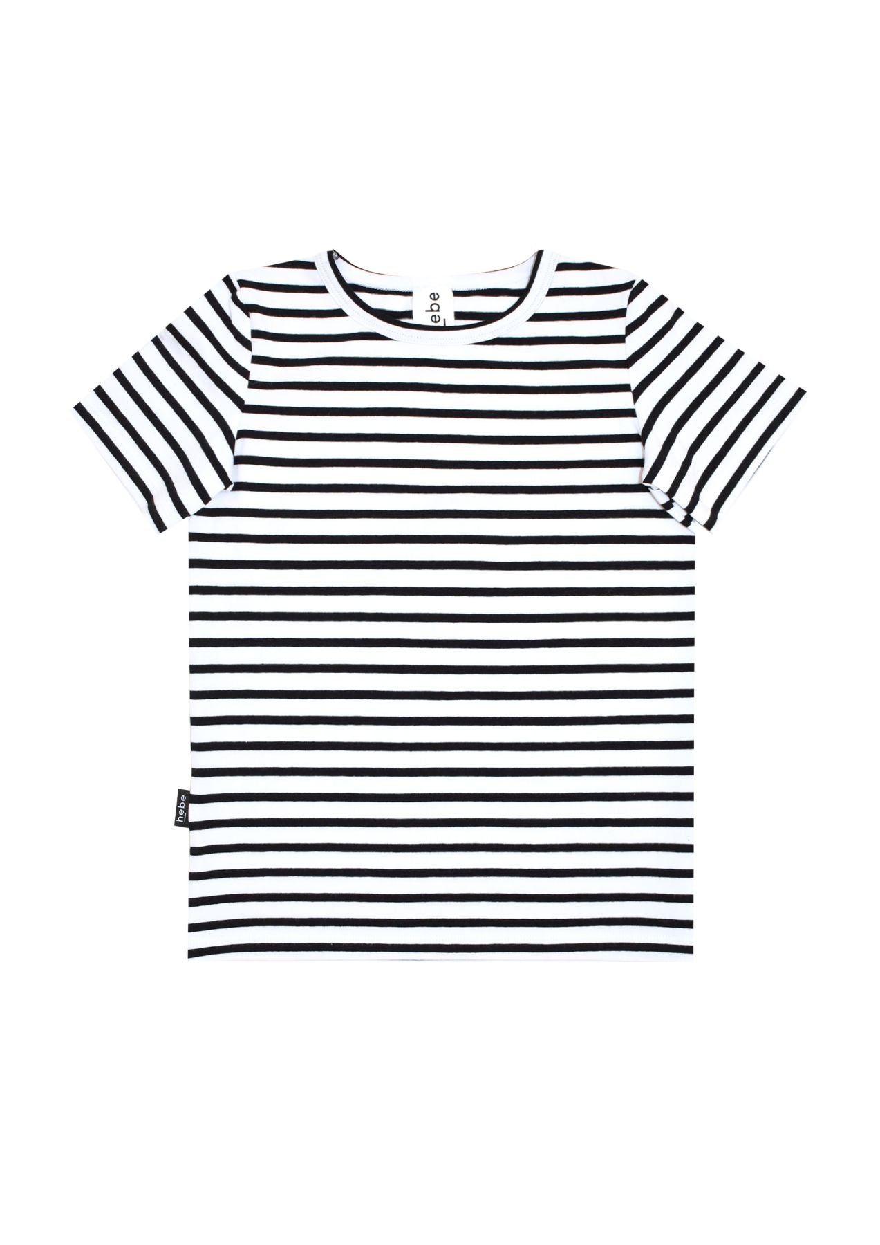 A breathable, organic cotton (GOTS) kid's T-shirt with black stripes is comfortable and stylish. Made from fabrics that are soft but durable, without harmful chemicals by Hebe. Match it with your Daddy for a special Daddy and Me day out. Perfect Father's Day gift. Sustainable kids clothing by MiliMilu in Hong Kong.