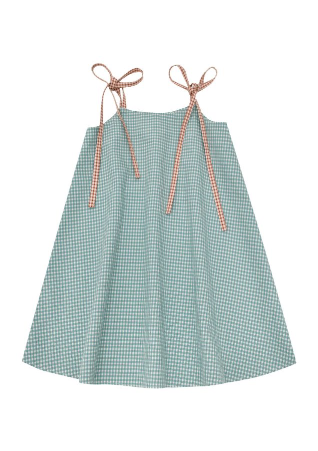 The breathable Waterfall checked summer dress for girls with adjustable straps is made to grow with you. Water checked girl's dress is made with lightweight organic cotton (GOTS) in green-blue checkered without any harmful chemicals. Mini-Me styles are available for Mommy and daughter days out. Must have dress this season for girls to stay be stylish and stay cool.