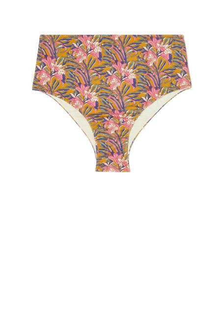 The recycled bikini bottoms with honey flower print are lightweight. The high waist panties give you a very feminine look. It is made with 87% recycled polyamide by Louise Misha. The perfect flattering shape makes you feel comfortable while relaxing by the beach or pool. We love Mini-me; Mommy and daughter look available for special days at the beach or by the pool