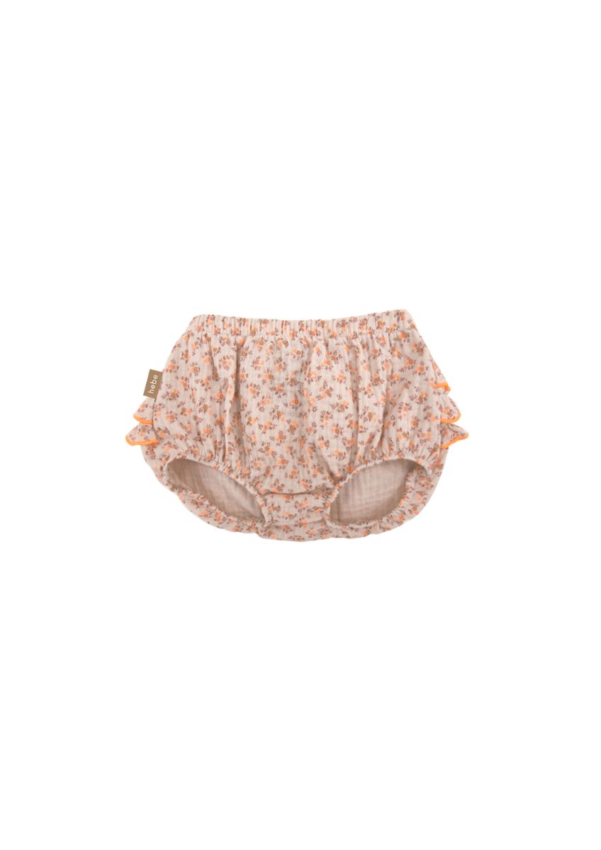 Organic cotton baby bloomers with flowers and ruffles, breathable muslin fabric ideal for baby's delicate skin