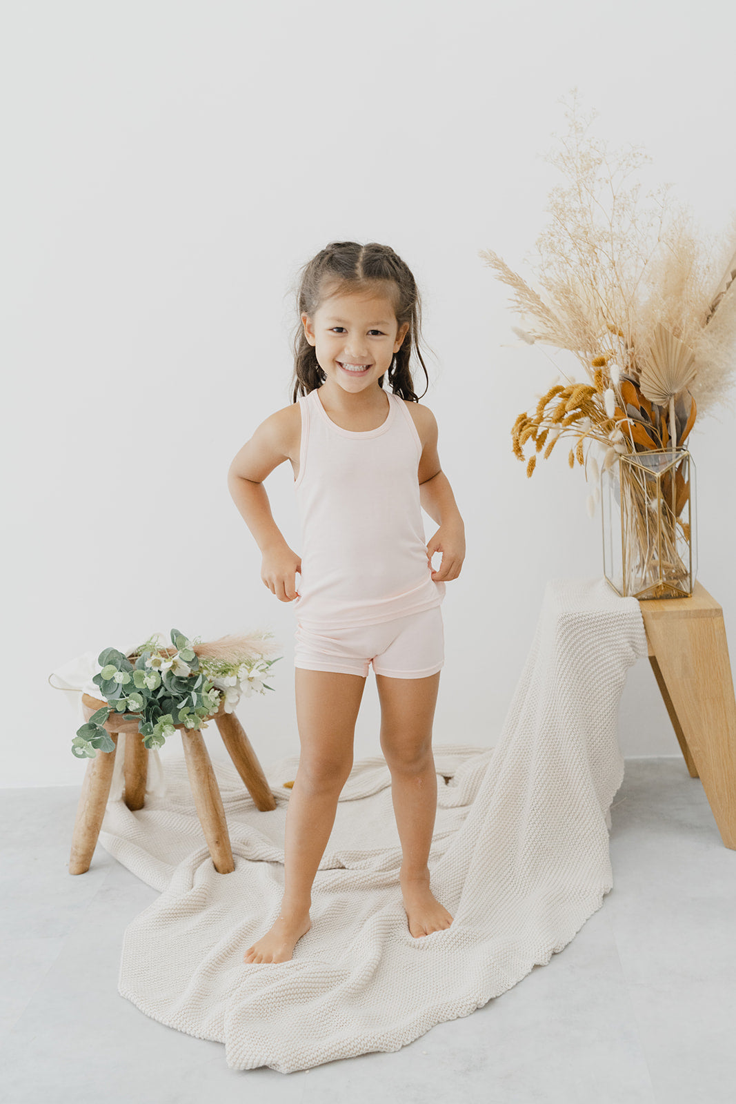 Just Peachy girls pink shorties are made with Lenzing TENCEL Micro Modal Fibers. Kids underwear for sensitive skin and eczema-prone skin at Milimilu Lifestyle.