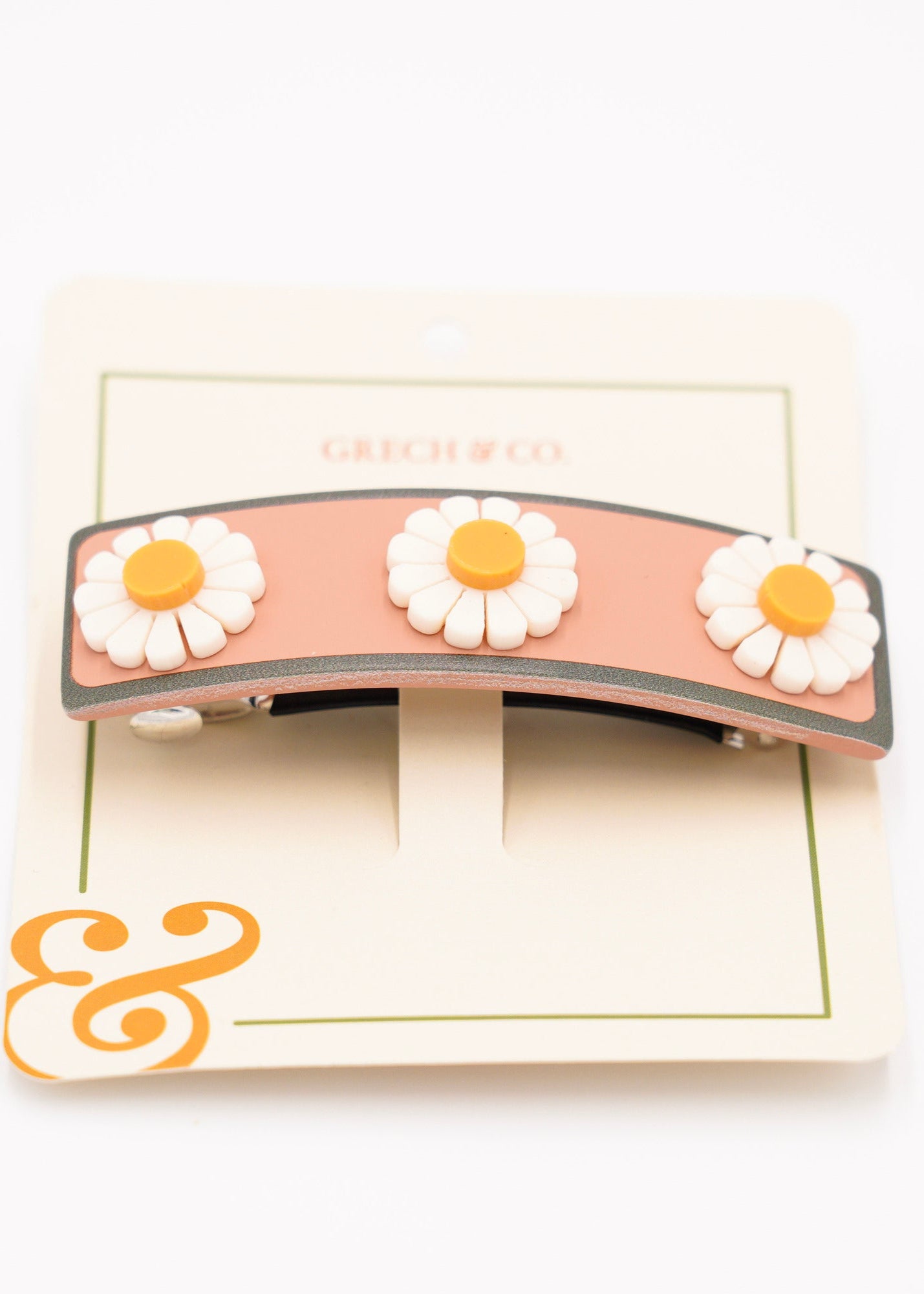 Grech & Co girls wide bar hair clip pink flower cellulose acetate French barrette HK SG AU
