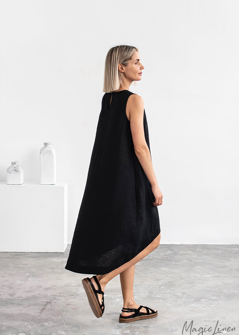 Royal Toscana black linen dress detail - European linen flowy dress for Hong Kong Singapore