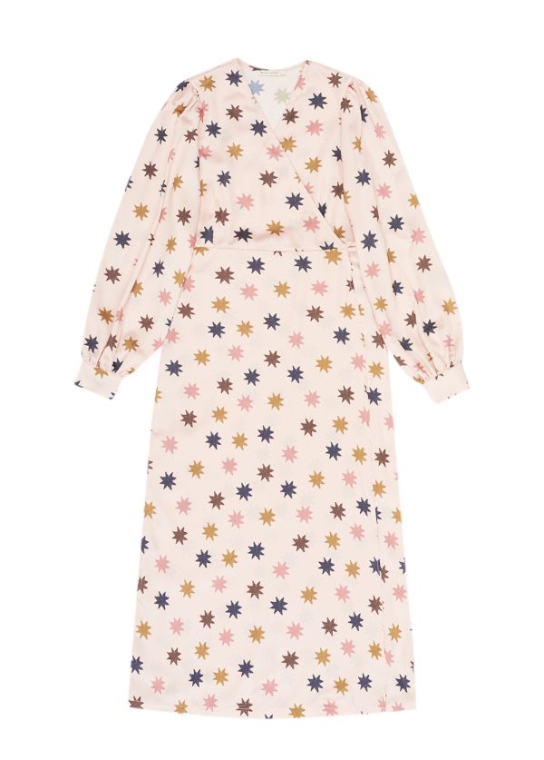 Sustainable women maxi wrap dresses with stars at Milimilu. The best dress for moms and also a bump-friendly dress as you wrap it as needed, best women dress.