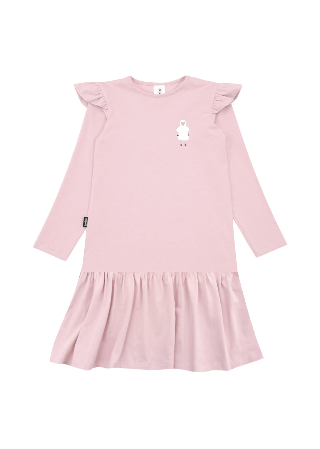 Hebe girls' organic cotton pink dress with sheep print and ruffle shoulders — soft & breathable kids fashion | MiliMilu