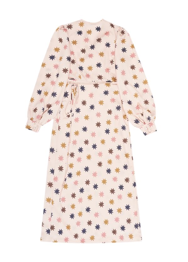 Sustainable women maxi wrap dresses with stars at Milimilu. The best dress for moms and also a bump-friendly dress as you wrap it as needed, best women dress.