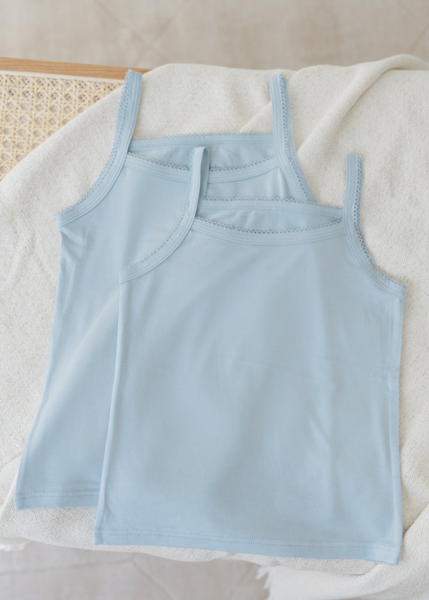 Kids camisoles in blue are soft and easy to wear. Made with Lenzing TENCEL Micro Modal Fibers. Kids underwear for sensitive skin and the best kids underwear. 