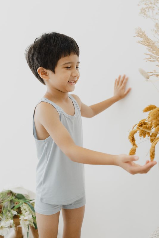 Kids tank tops in blue are made with Lenzing TENCEL Micro Modal Fibers. Shop the most comfortable and softest kids underwear online at MiliMilu Lifestyle.