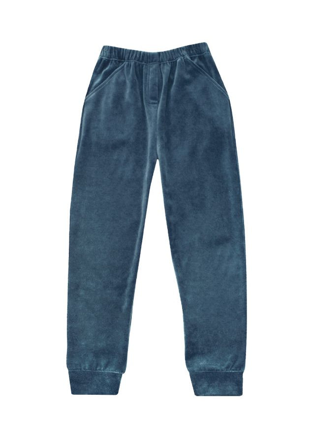 Soft blue velvet joggers for women — lightweight, breathable and perfect for casual days or travel